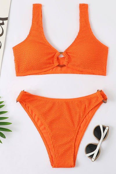 Orange Crinkle Tortoise Shell Ring Bikini Bottoms - MomyMall