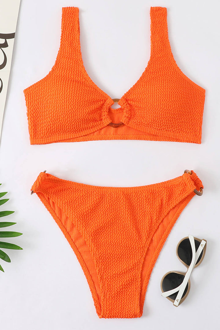 Orange Crinkle O-Ring Crop Bikini Top - MomyMall