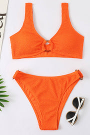 Orange Crinkle O-Ring Crop Bikini Top - MomyMall