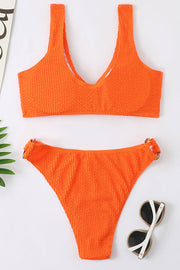 Orange Crinkle O-Ring Crop Bikini Top - MomyMall