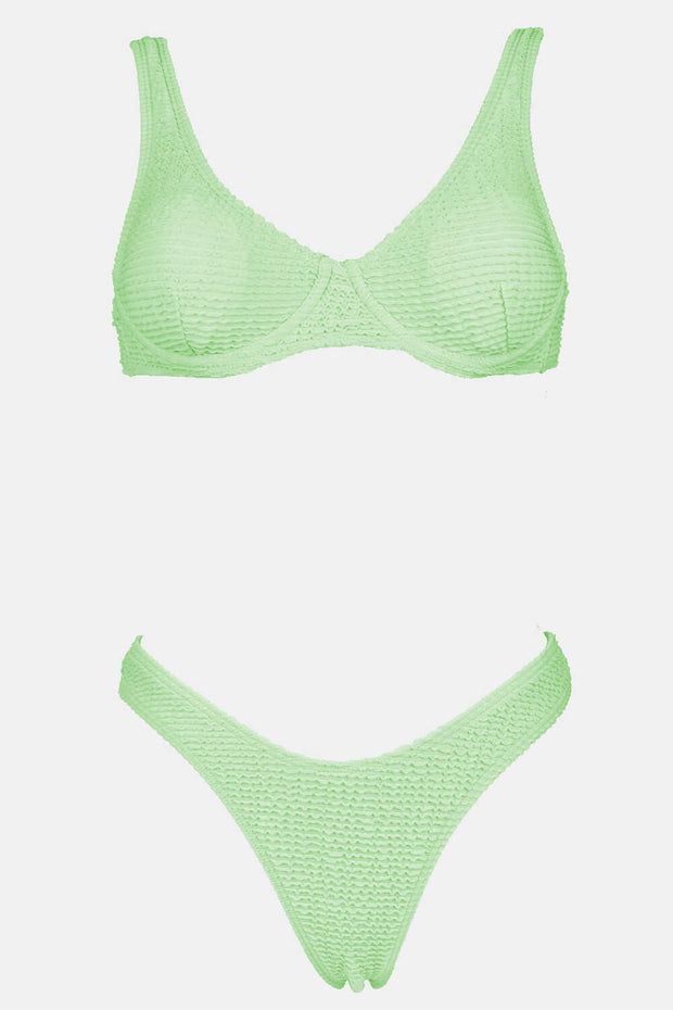 Mint Crinkle Plunge Underwire Bikini Top - MomyMall