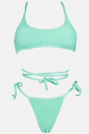 Mint Crinkle Drawstring Tie Side Bikini Bottoms