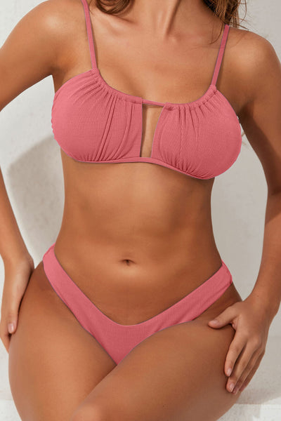 Coral Ribbed High Cut Bikini Bottoms