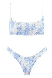Light Blue Floral Ruched High Leg Bikini Bottom - MomyMall