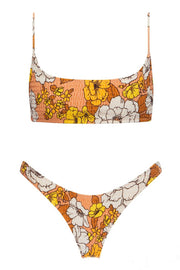 Chocolate Floral Ruched High Leg Bikini Bottom - MomyMall