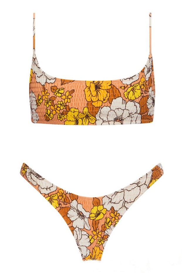 Chocolate Floral Ruched High Leg Bikini Bottom - MomyMall