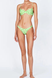 Pale Green Floral Ruched Bra Underwire Bikini Top - MomyMall