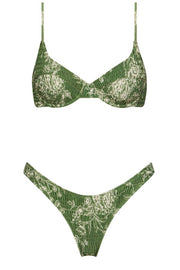 Neon Green And White Floral Ruched Bra Underwire Bikini Top