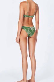 Neon Green And White Floral Ruched High Leg Bikini Bottom