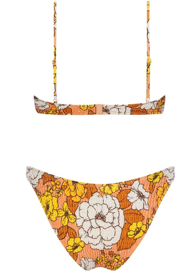 Chocolate Floral Ruched Bra Underwire Bikini Top - MomyMall