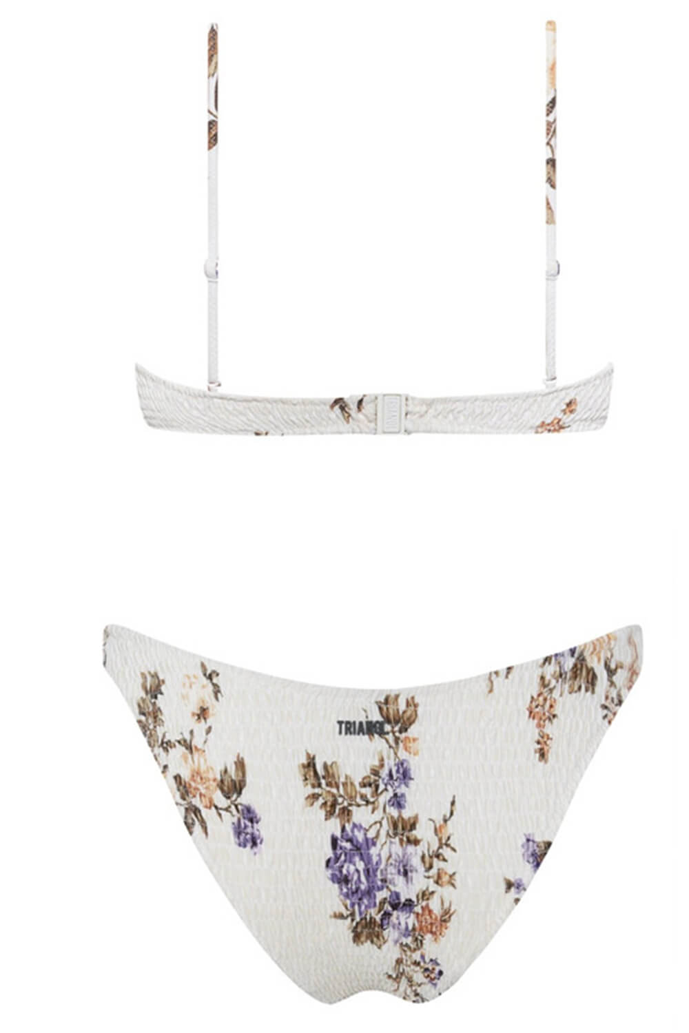 Bas de bikini échancré blanc froncé à fleurs