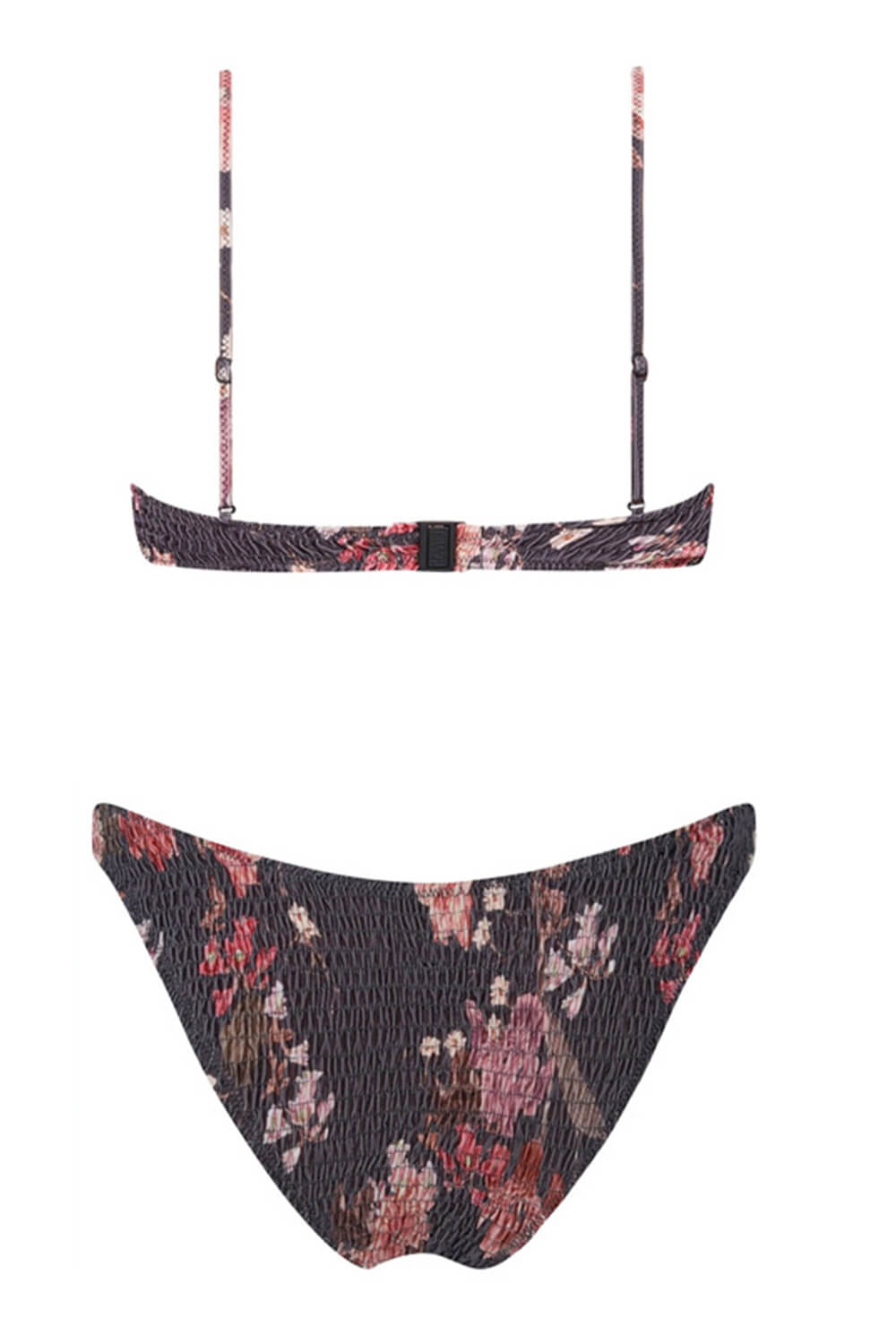 Black Floral Ruched High Leg Bikini Bottom - MomyMall