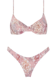 Plum Floral Ruched Bra Underwire Bikini Top - MomyMall