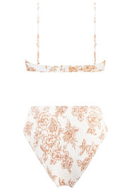 Tan Floral Balconette Ruched Underwire Bikini Top - MomyMall