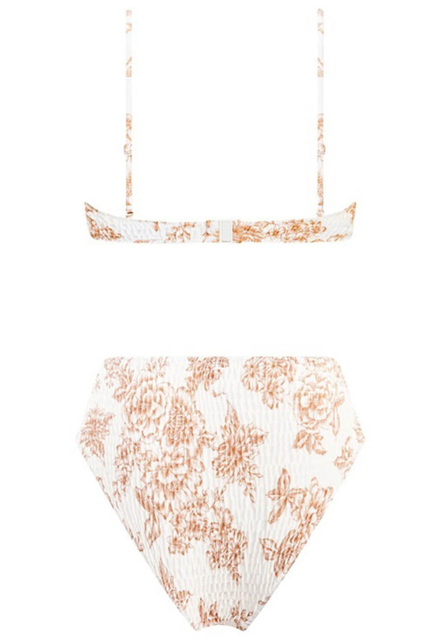 Tan Floral Balconette Ruched Underwire Bikini Top - MomyMall