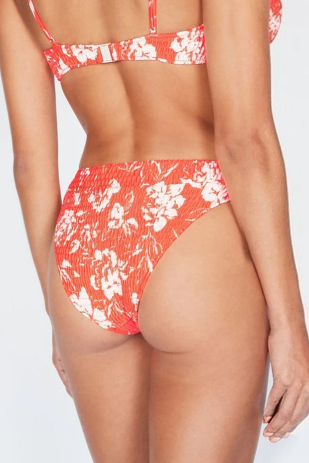 Salmon Floral Balconette Ruched Underwire Bikini Top