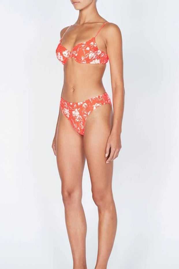 Salmon Floral Balconette Ruched Underwire Bikini Top