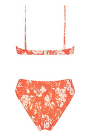 Salmon Floral Balconette Ruched Underwire Bikini Top
