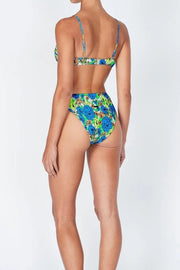 Medium Blue Floral Balconette Ruched Underwire Bikini Top - MomyMall
