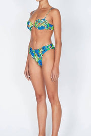 Medium Blue Floral Balconette Ruched Underwire Bikini Top - MomyMall