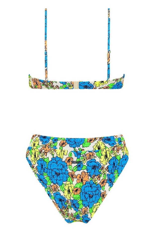 Medium Blue Floral Balconette Ruched Underwire Bikini Top - MomyMall