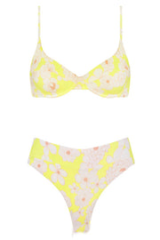 Yellow Floral Ruched High Waisted Bikini Bottom