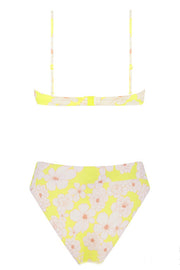 Yellow Floral Ruched High Waisted Bikini Bottom
