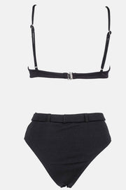 Black White Blocked Ribbed Wire V Bikini Top