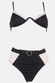 Black White Blocked Ribbed Wire V Bikini Top