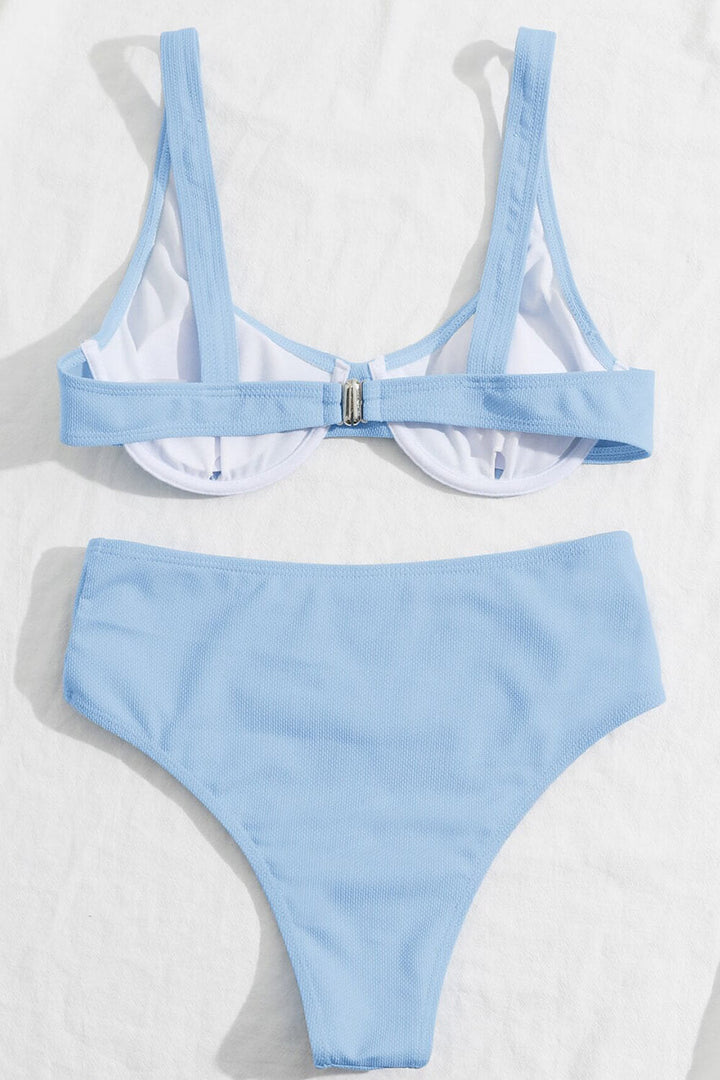 Light Blue Textured Underwire Bikini Top - MomyMall