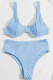 Light Blue Textured Underwire Bikini Top - MomyMall
