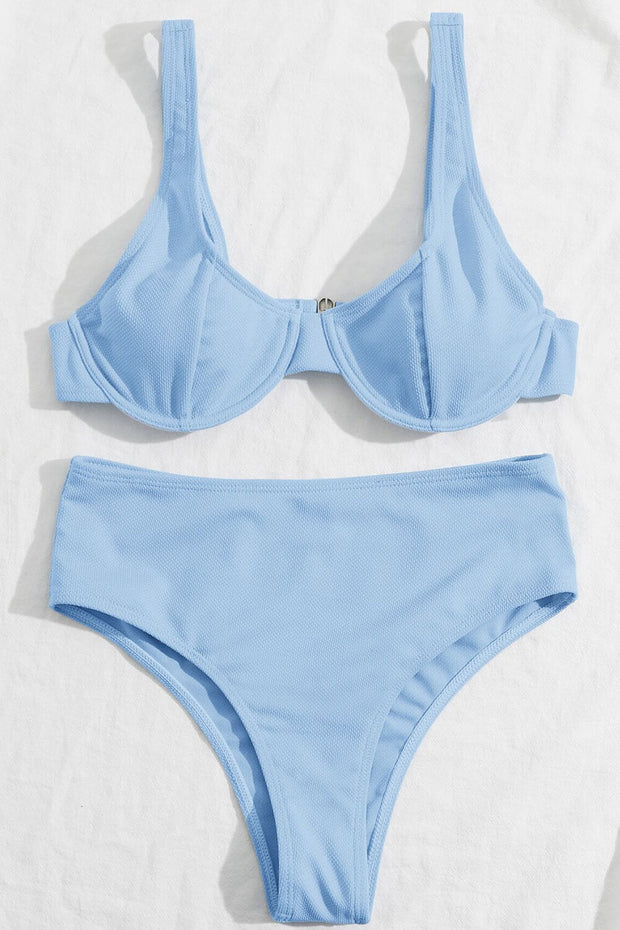 Light Blue Textured Underwire Bikini Top - MomyMall