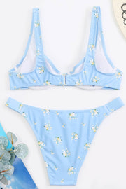 Baby Blue Floral Print Balconette Underwire Bikini Top