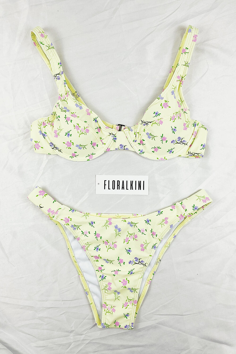 Lemon Floral Print Balconette Underwire Bikini Top - MomyMall