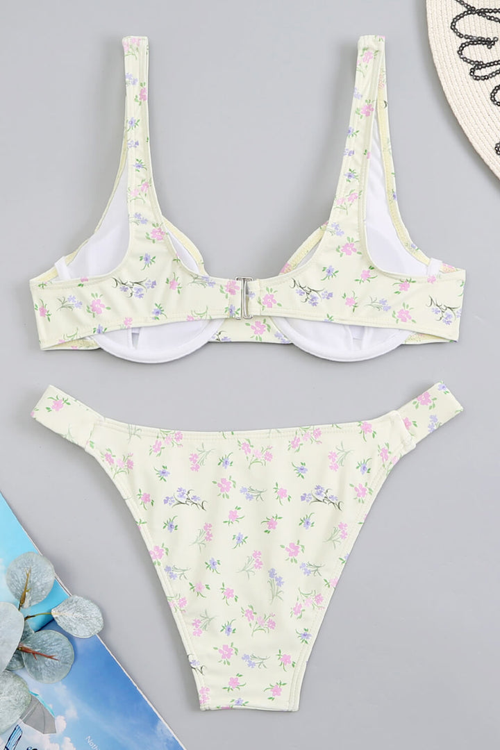 Lemon Floral Print Balconette Underwire Bikini Top - MomyMall