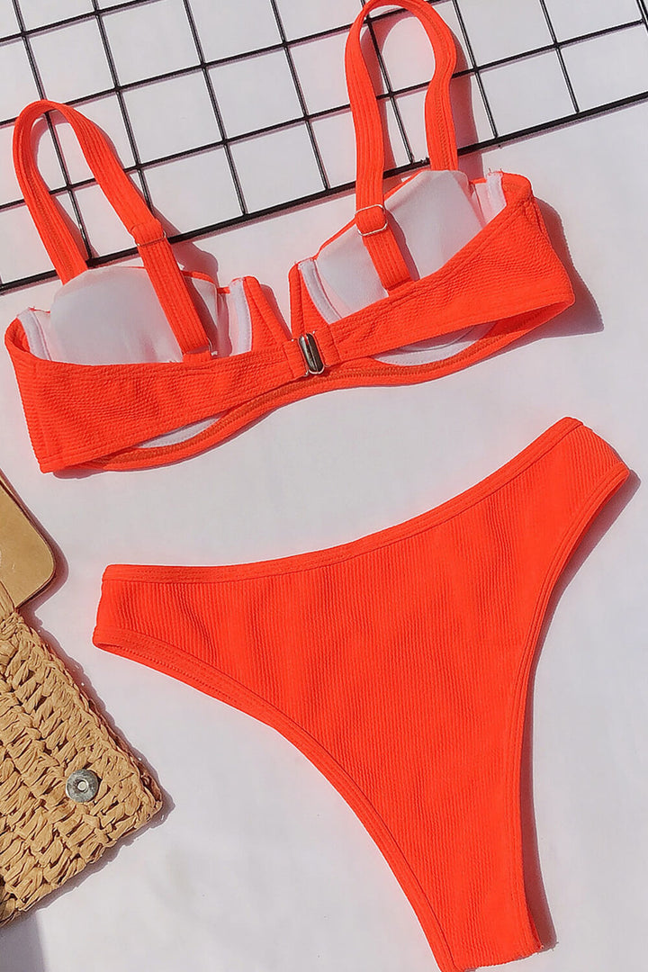 Orange Ribbed Front V Bikini Bottoms - MomyMall