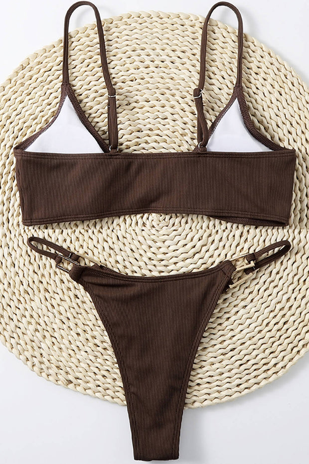 Chocolate Ribbed Cheeky Bikini Bottoms