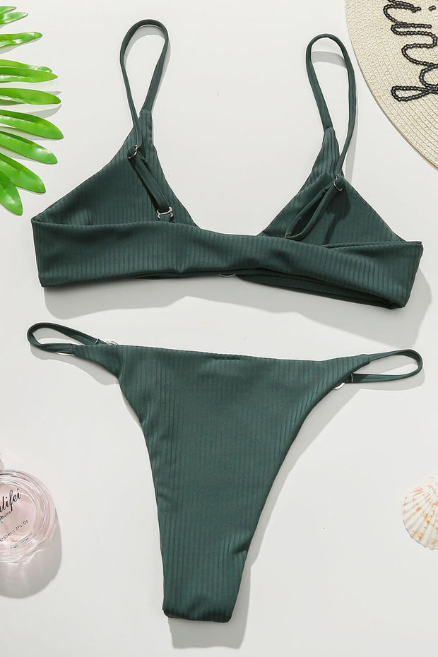 Teal Ribbed O-Ring Bralette Bikini Top