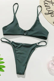 Teal Ribbed O-Ring Bralette Bikini Top