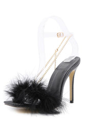 Black Faux Lizard Fluffy Chain Stiletto Heels