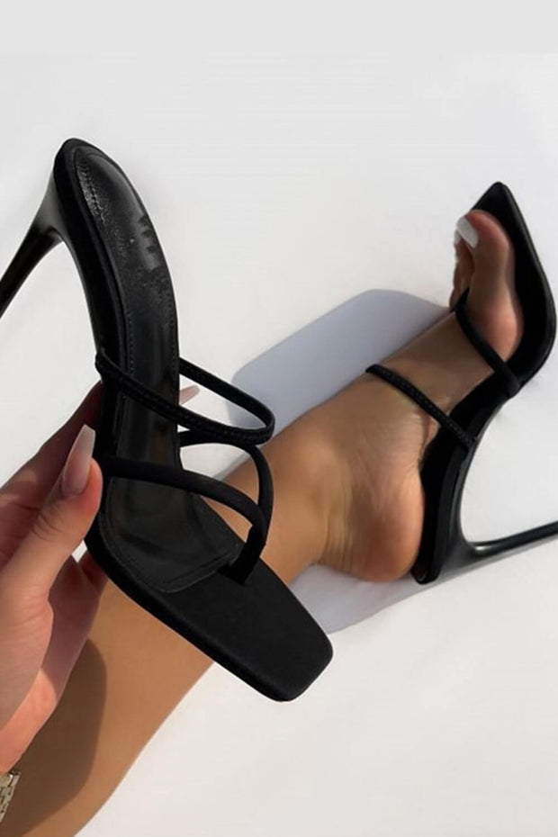 Black Thong Toe Post Stiletto Mules