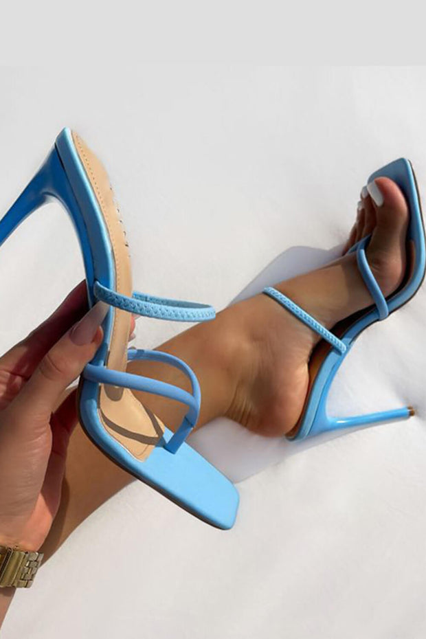Blue Thong Toe Post Stiletto Mules
