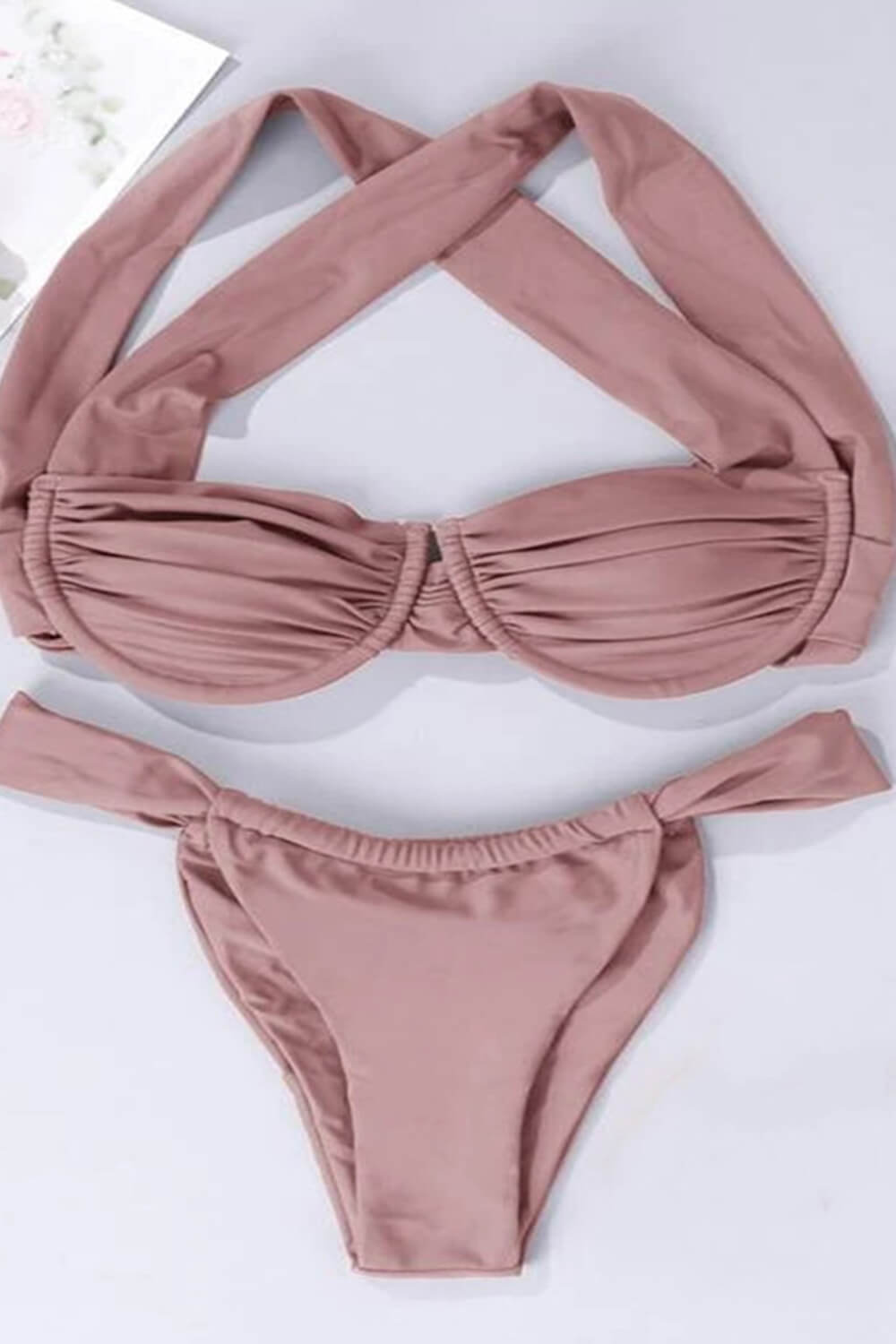 Bas de bikini brésilien froncé or rose