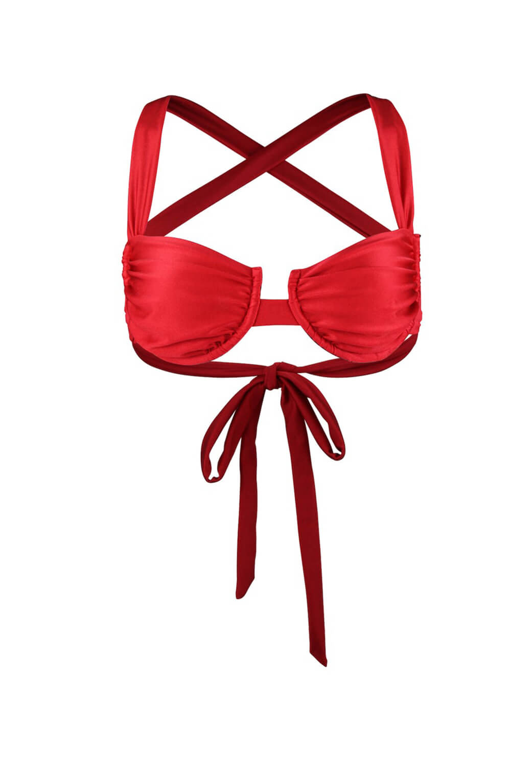 Haut de bikini rouge froncé à armatures