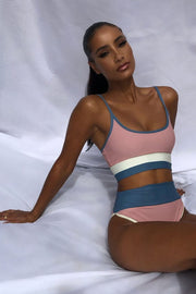 Pink Colorblock Rib Sporty Bikini Top - MomyMall