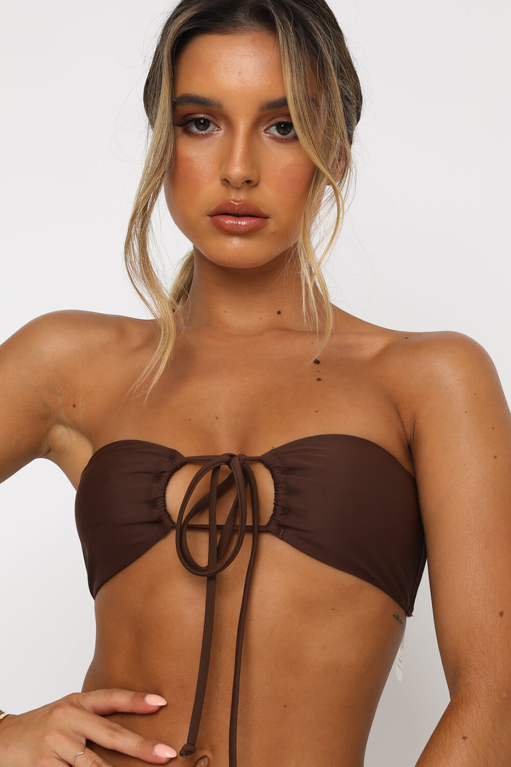 Chocolate Tie Centre Front Bikini Top - MomyMall