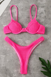 Pinkes Crinkle-Bralette-Bikinioberteil mit Bügel