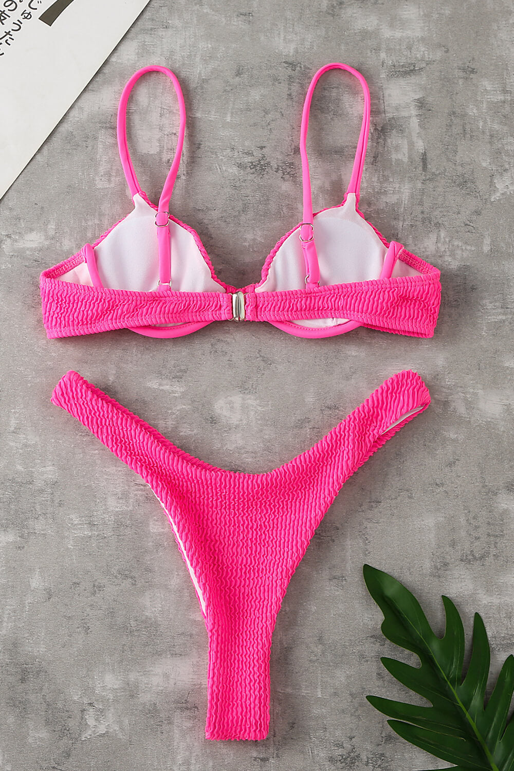 Hot Pink Crinkle Underwire Bralette Bikini Top