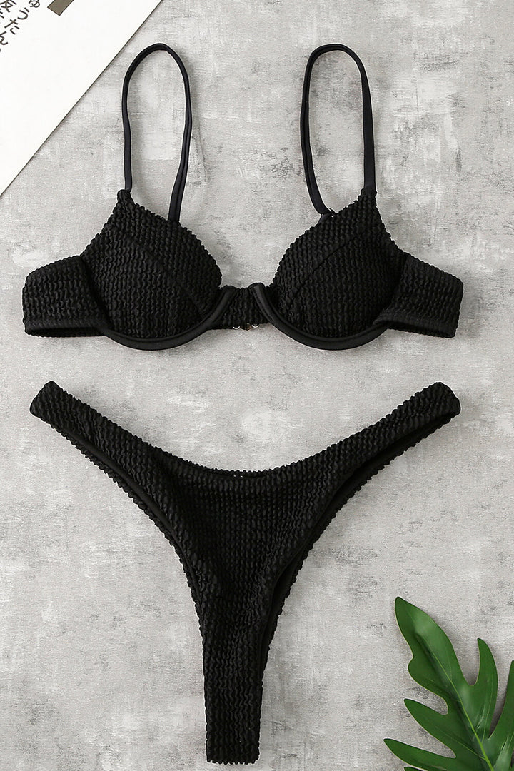 Black Crinkle Underwire Bralette Bikini Top - MomyMall
