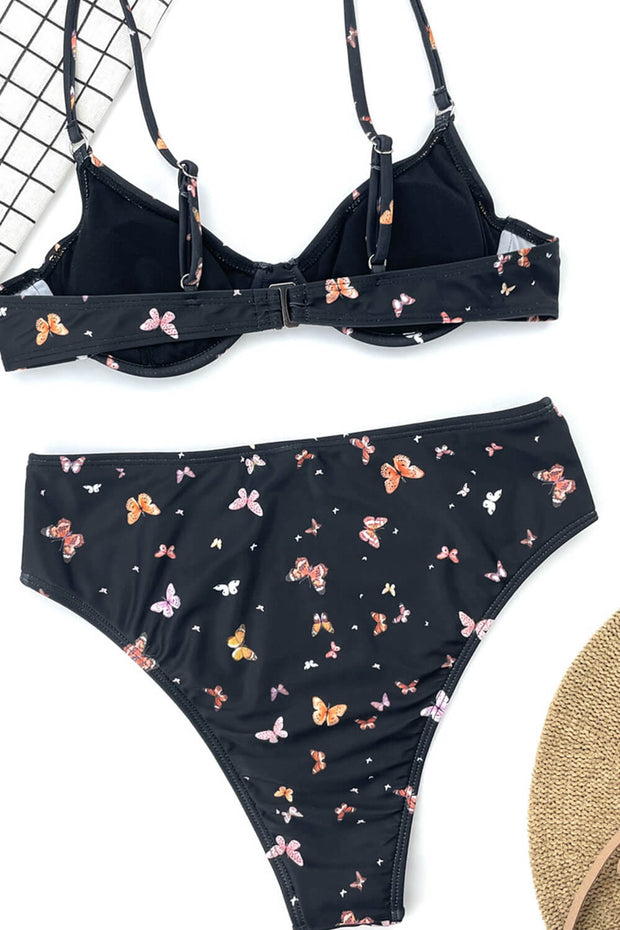 Vintage Butterfly Underwire Bralette Bikini Top